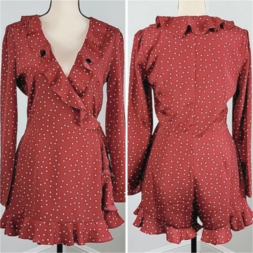Lovers + Friends Stars Print‎ Red Ruffle Wrap Skort Romper Medium